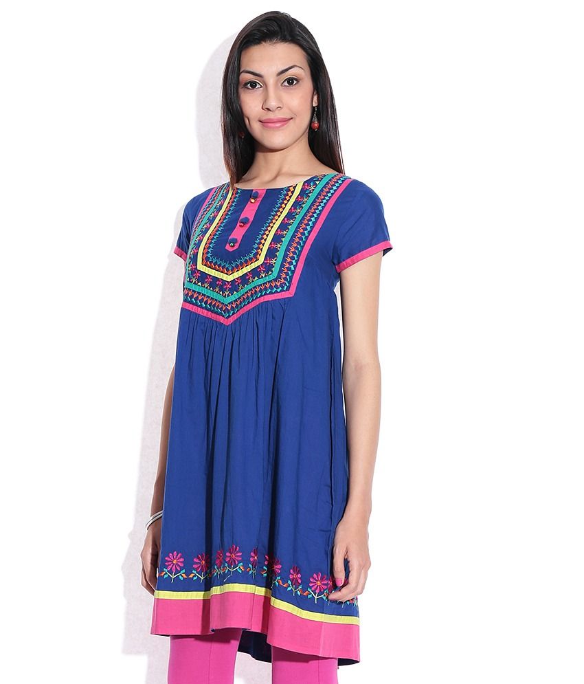 Biba Blue Embroidered Kurta - Buy Biba Blue Embroidered Kurta Online at ...