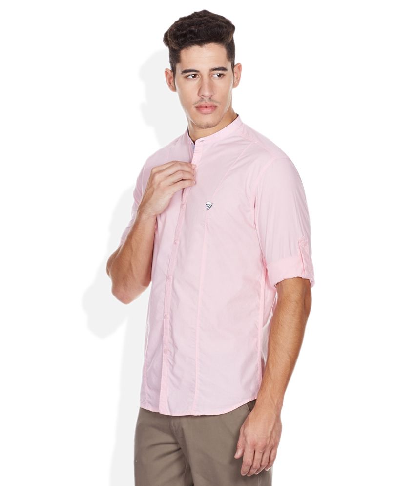 John Players Pink Mandarin Collared Trim Fit Shirt Buy John Players