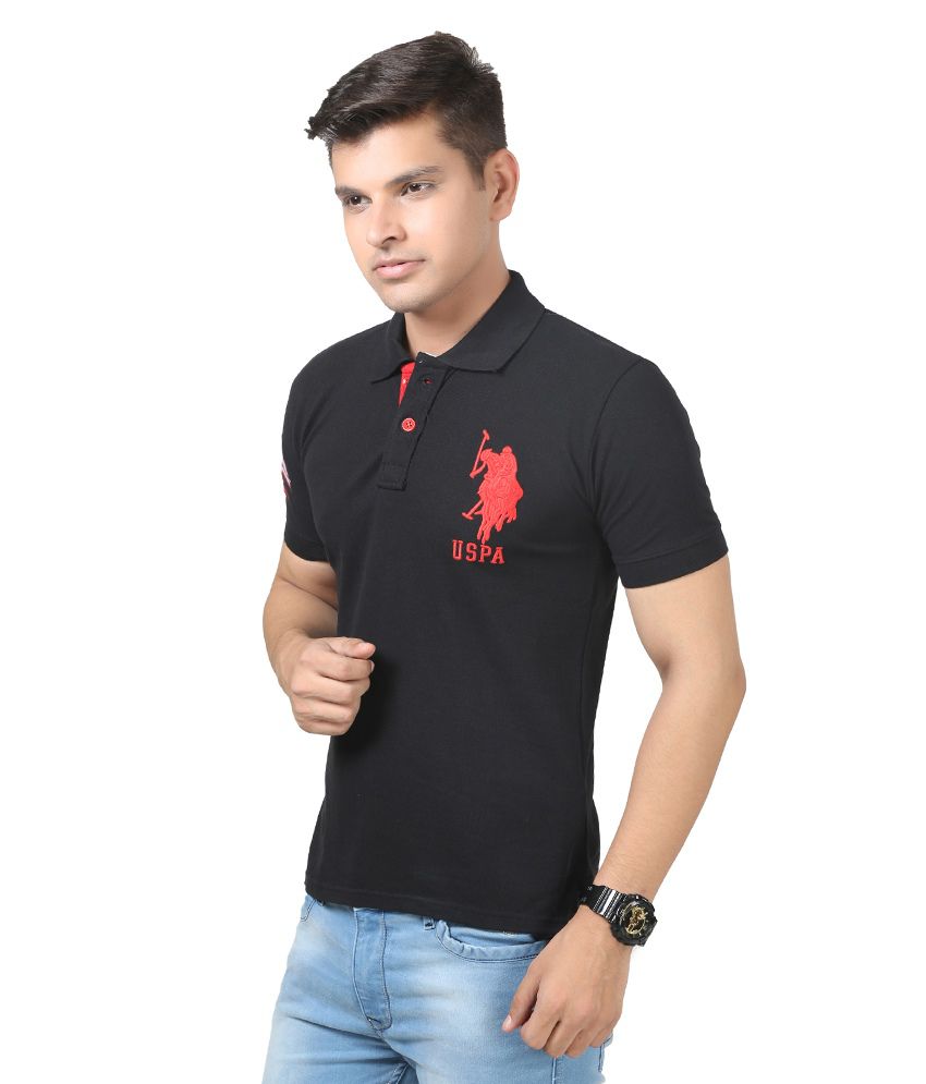 USPA Black Polo Neck Half sleeves T-shirt - Buy USPA Black ...