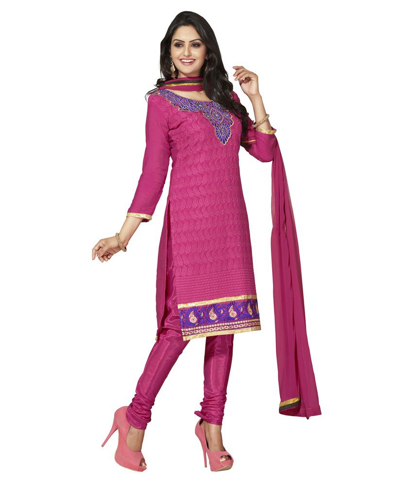Damsel Designs Pink Chanderi Unstitched Dress Material - Buy Damsel ...