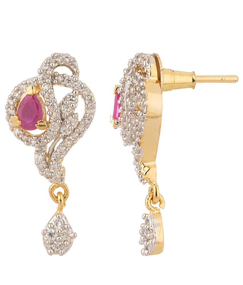 Krishna CZ Collection Pink and White CZ Earring and Pendant Set for Women: Buy Krishna CZ 