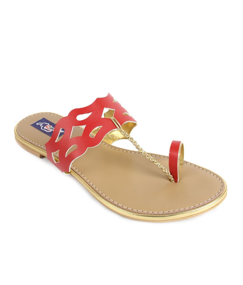 Marie Comfort Red Faux Leather Flat Women Sandal Price in India- Buy ...