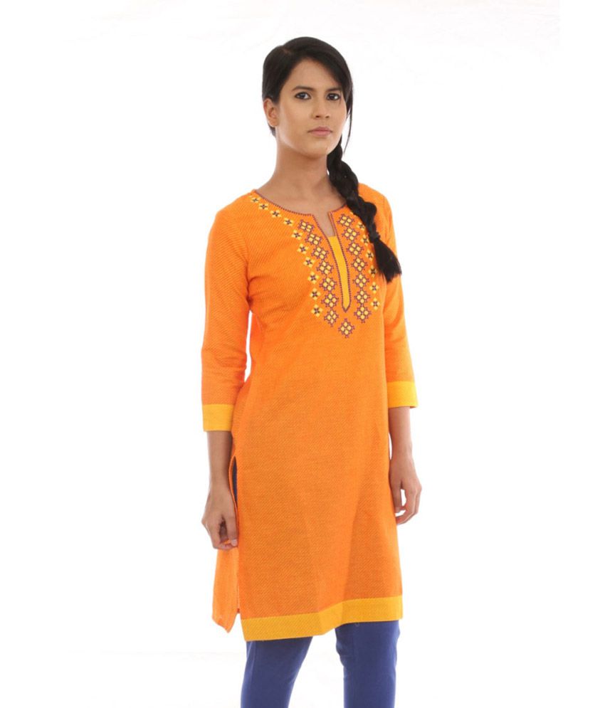 Thraya Orange Cotton Kurti - Buy Thraya Orange Cotton Kurti Online at ...