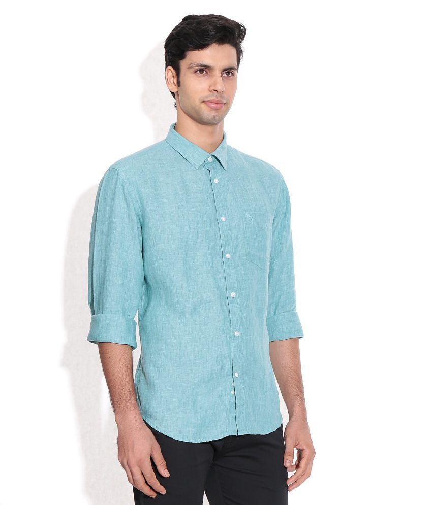 Indian Terrain Turquoise Slim Fit Linen Shirt - Buy Indian Terrain ...