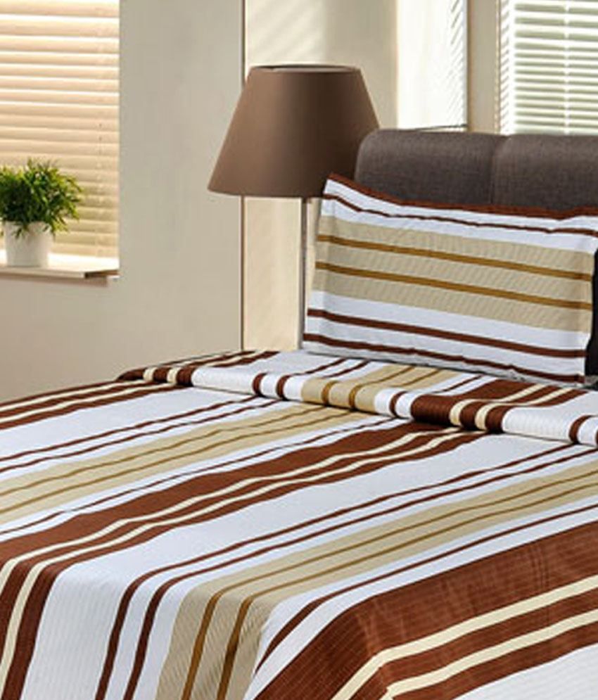 Calico Touch Brown Cotton Double Bedsheet with Two Pillow Cover - Buy