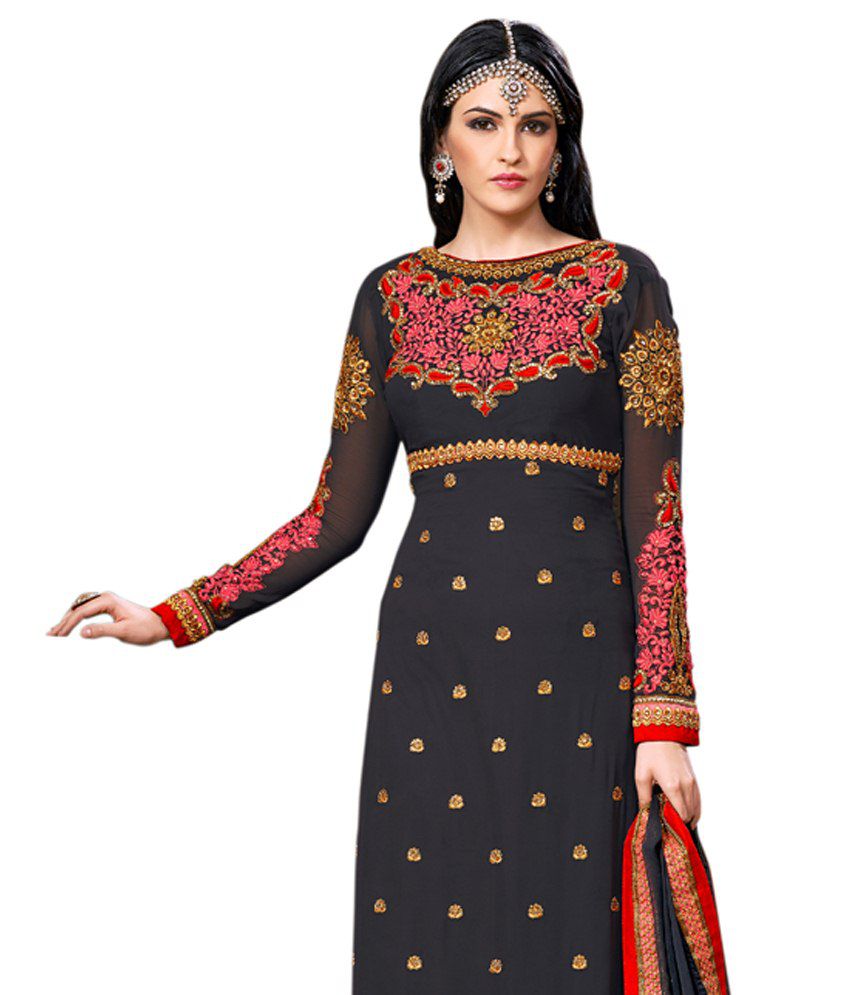 Sapna Fashion Black Pure Georgette Unstitched Dress Material - Buy ...