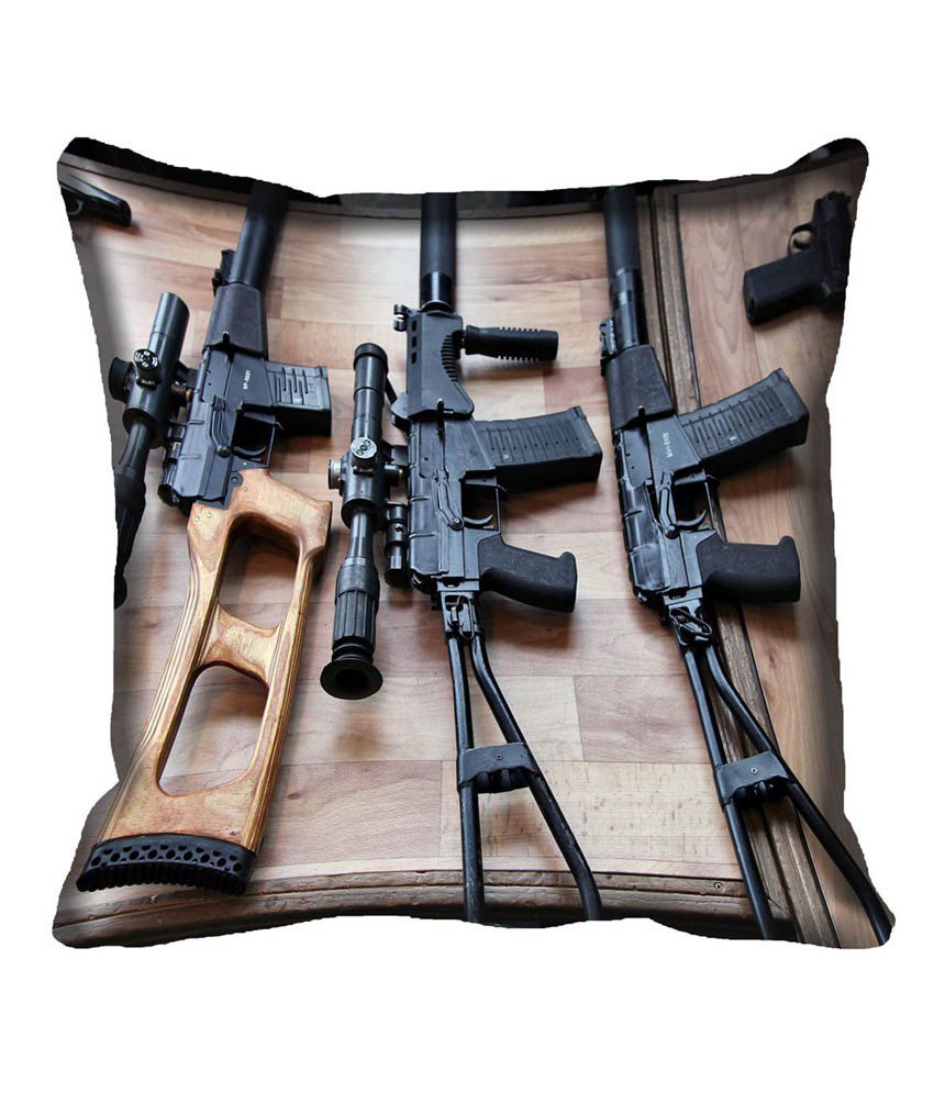     			Mesleep Gun Multicolor Satin Digitally Printed Printed Cushion Cover - 1 Pc