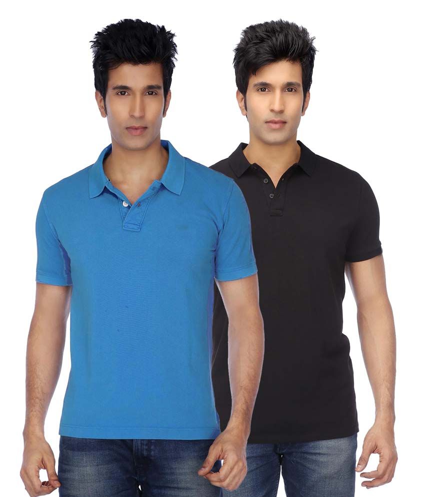     			Concepts Multicolor Cotton Blend Half Sleeve Basics Polo T-Shirts - Pack Of 2