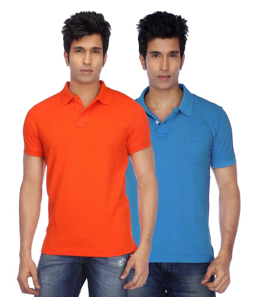     			Concepts Multicolor Cotton Blend Half Sleeve Basics Polo T-Shirts - Pack Of 2