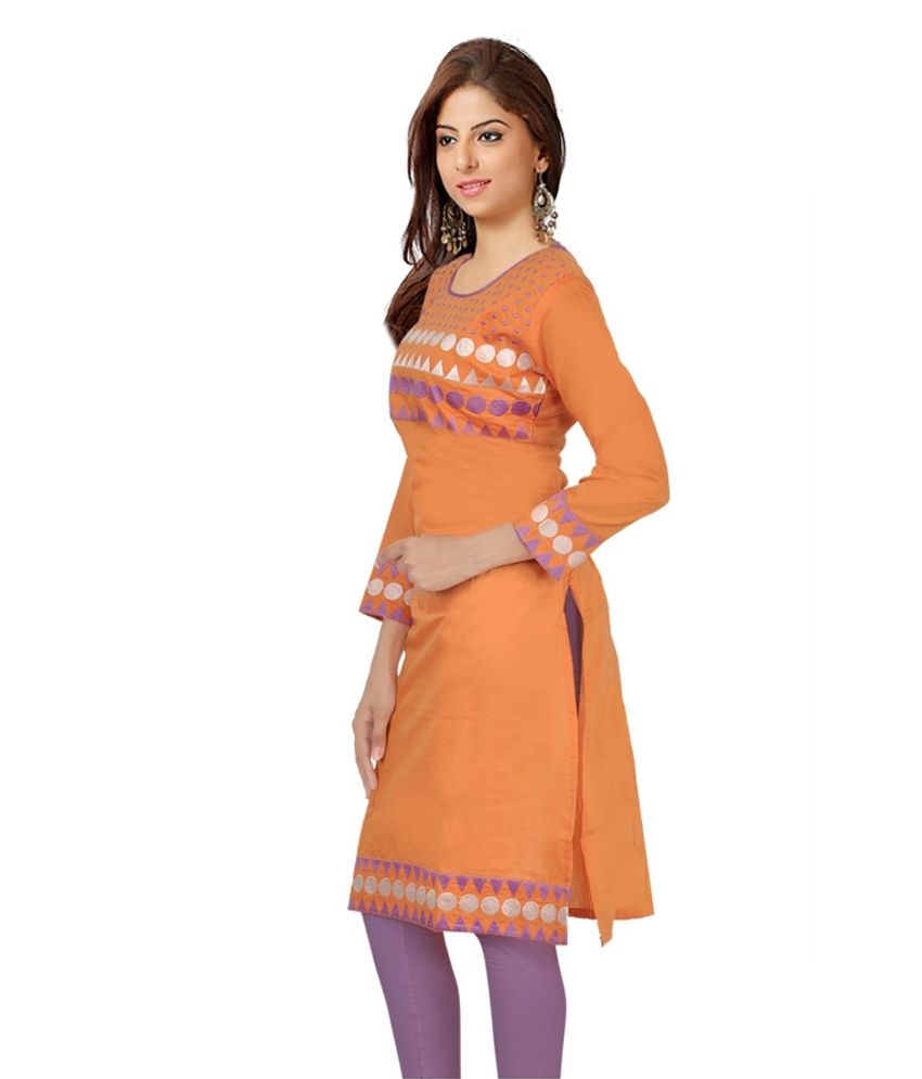 Hayaa Orange Silk Kurti Buy Hayaa Orange Silk Kurti Online at Best