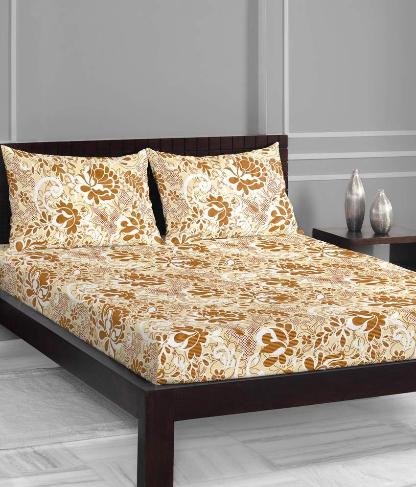 Welhome Symphony Brown Double Bedsheet With 2 Pillow Covers Buy