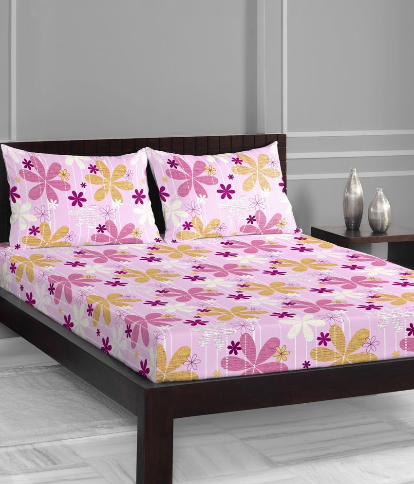 Welhome Symphony Pink Double Bedsheet With 2 Pillow Covers Buy