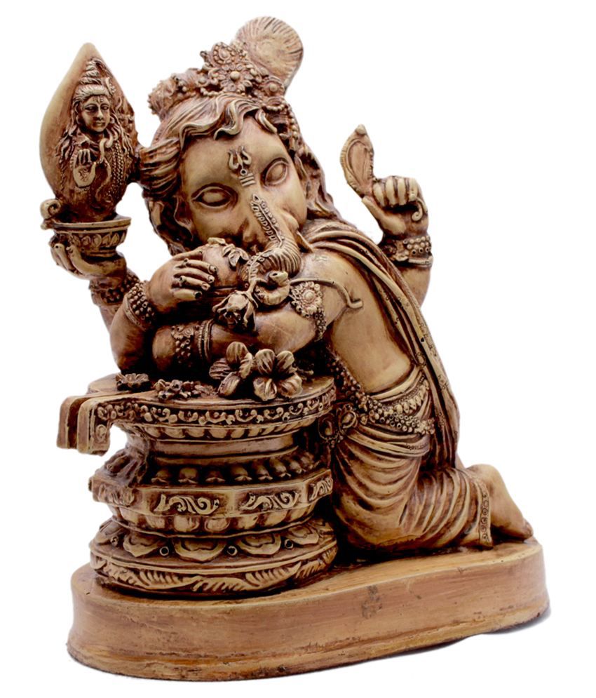 Hand Carved Meditating God Ganesha Resin Idol Sculpture Statue Size 5.5 inches 