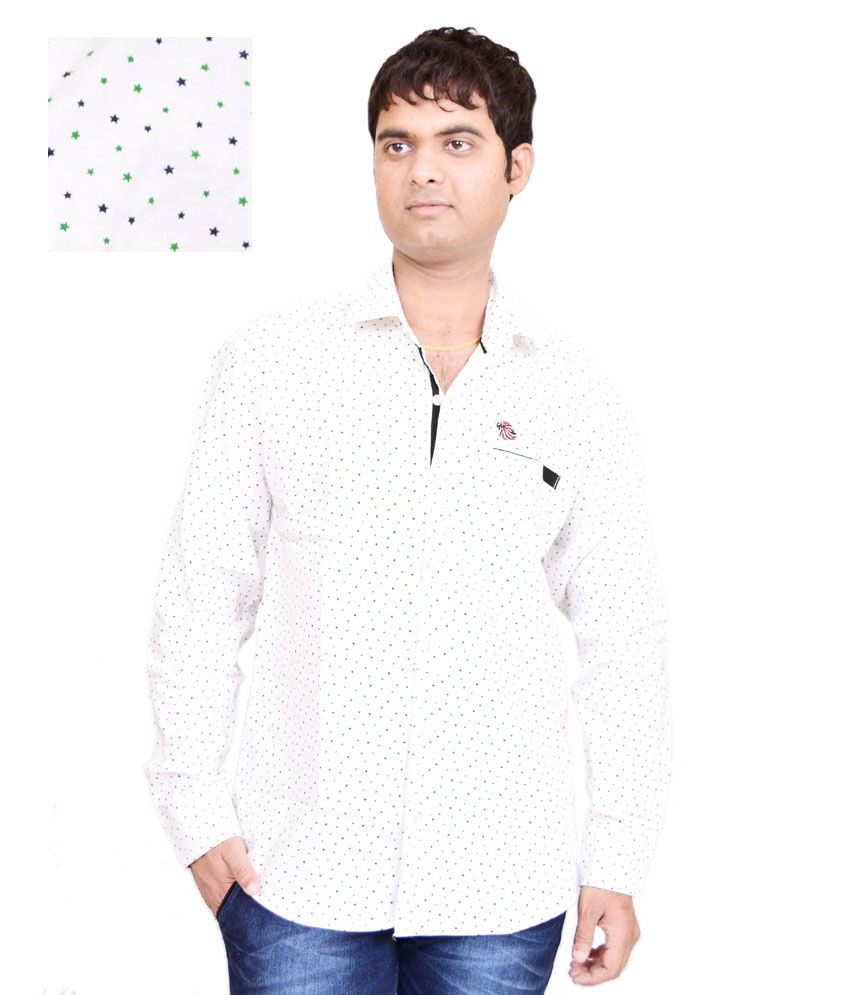     			British Terminal White Cotton Printed Casual Shirt For Men