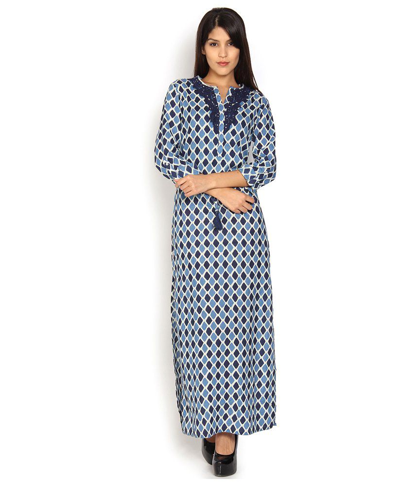 Buy Vishudh Navy Cotton Maxi Dress ...