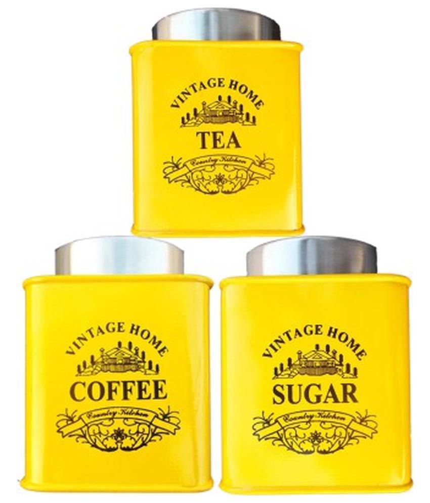 yellow tea coffee sugar canisters next