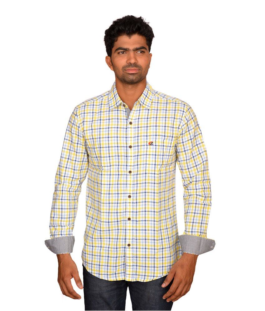 Classy Casuals Yellow & Blue Cotton Blend Checks Full Sleeves Casual ...