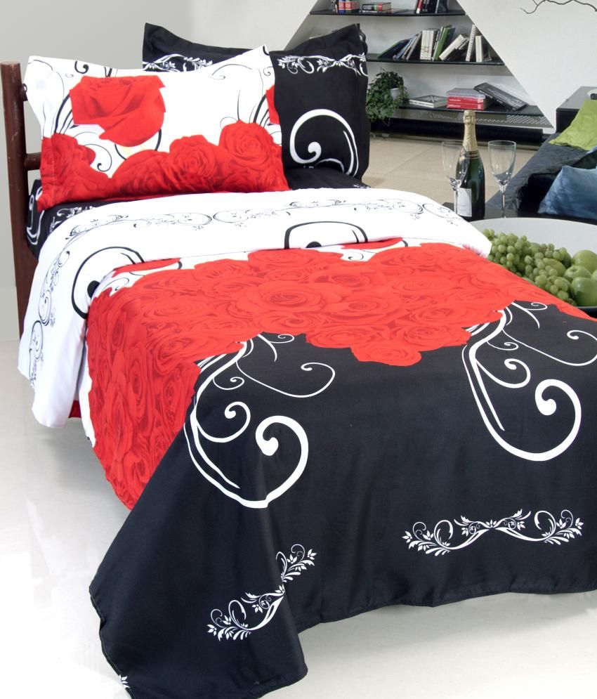 Rose Petal Black Floral Polyester Bed Sheet With Pillow Cover Buy Rose Petal Black Floral