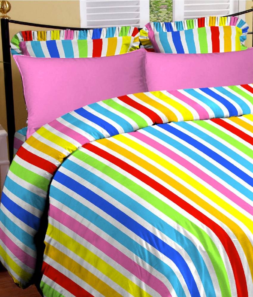 Arto Rainbow Stripe Satin Cotton Double Bedsheet Set Buy Arto Rainbow