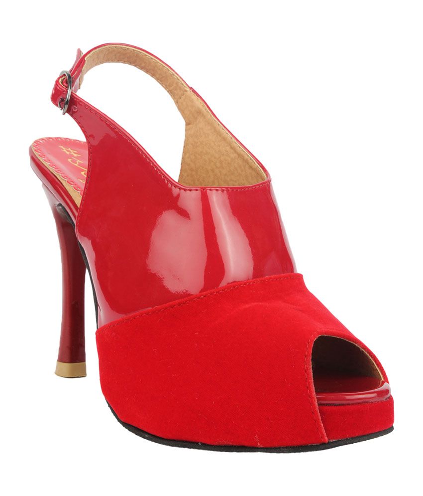 red 2 inch heel sandals