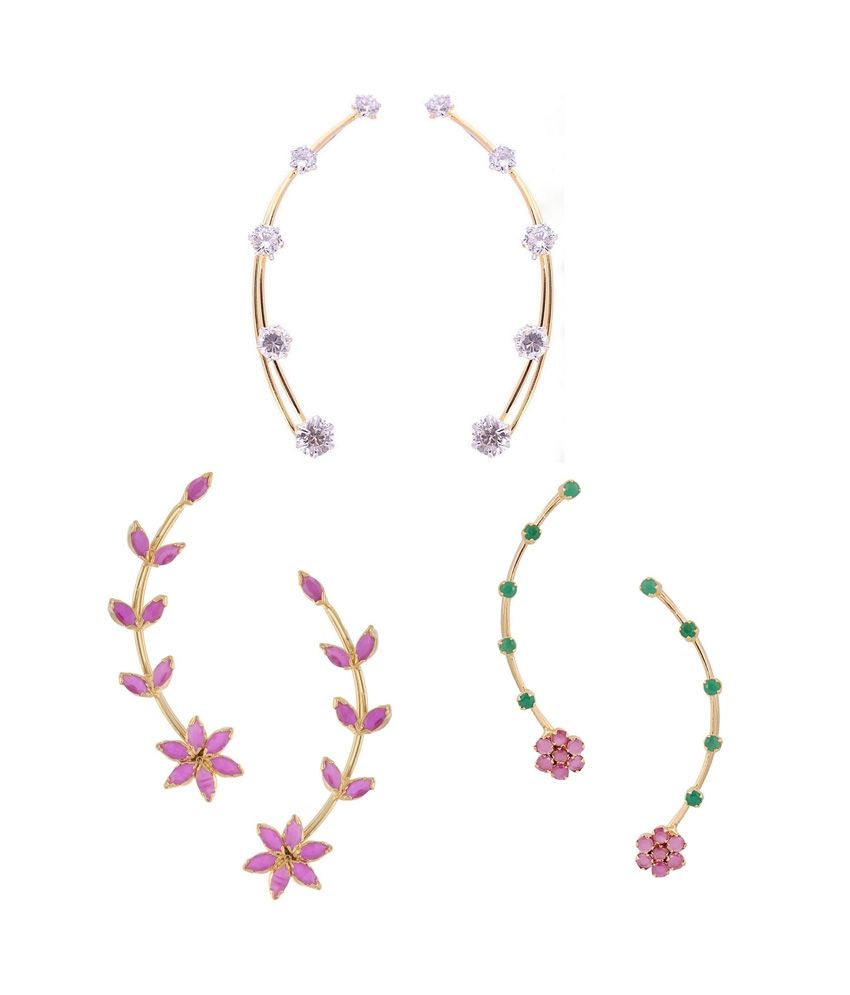 Archi Collection Multicolour American Diamond Ear Cuffs_pack Of 3 Buy