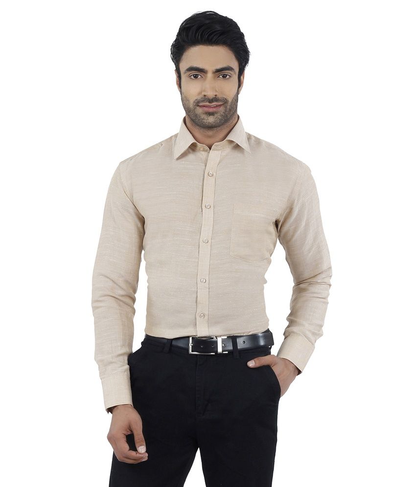 Dennis Lingo Men's Solid White and Brown Full Sleeves Formal Shirts ...