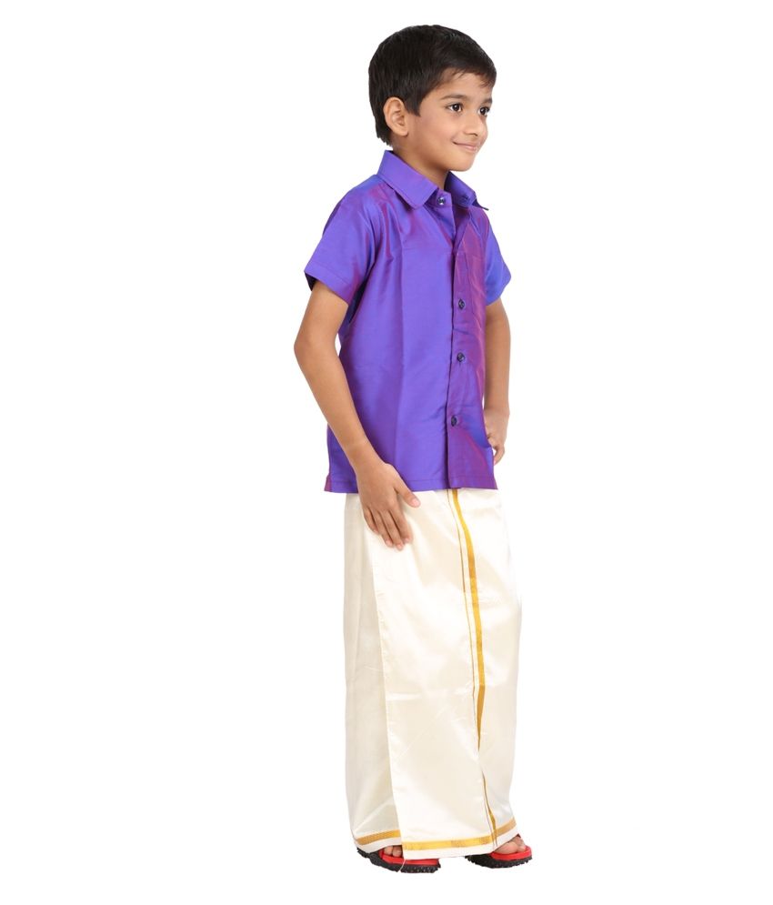 violet shirt with dhoti