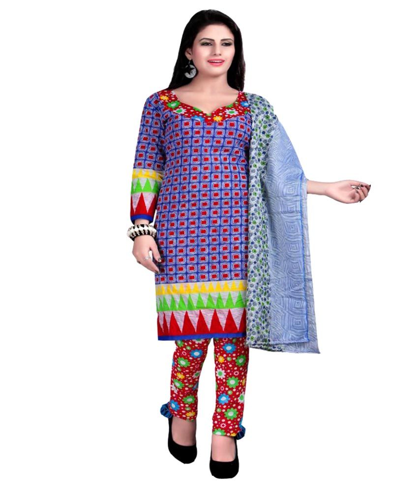 SSS Multi Color Cotton Unstitched Dress Material - Buy SSS Multi Color ...