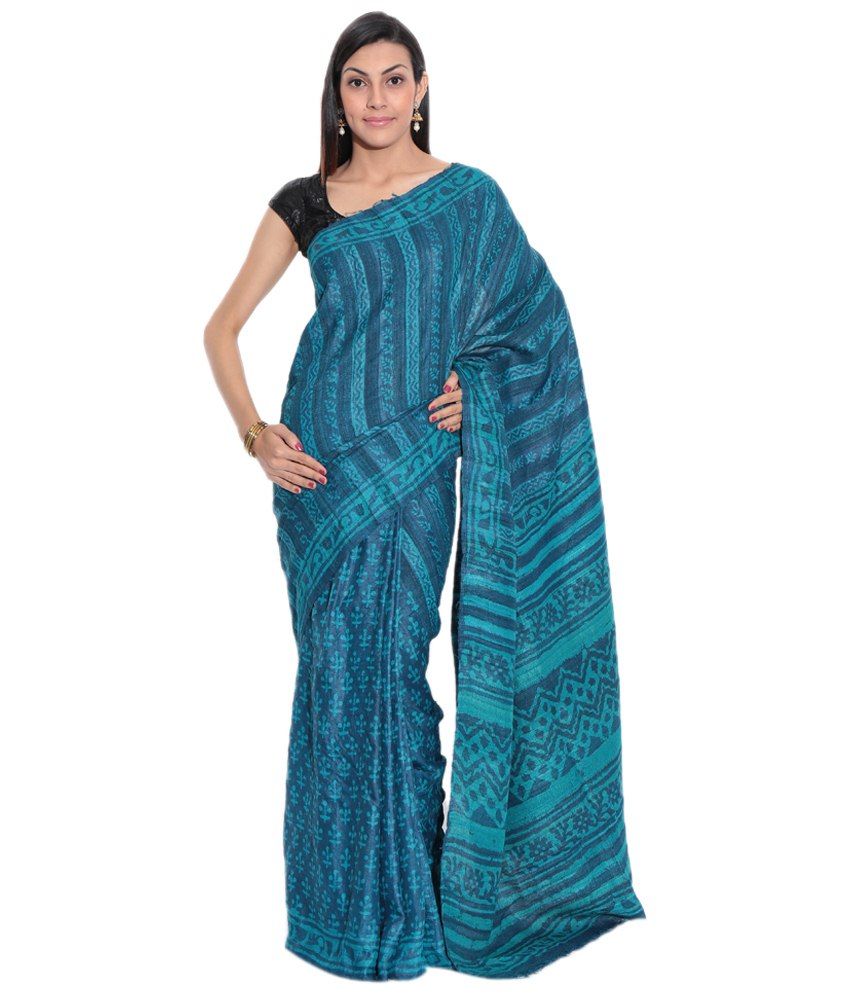Mrignayani Blue Tussar Silk Saree - Buy 