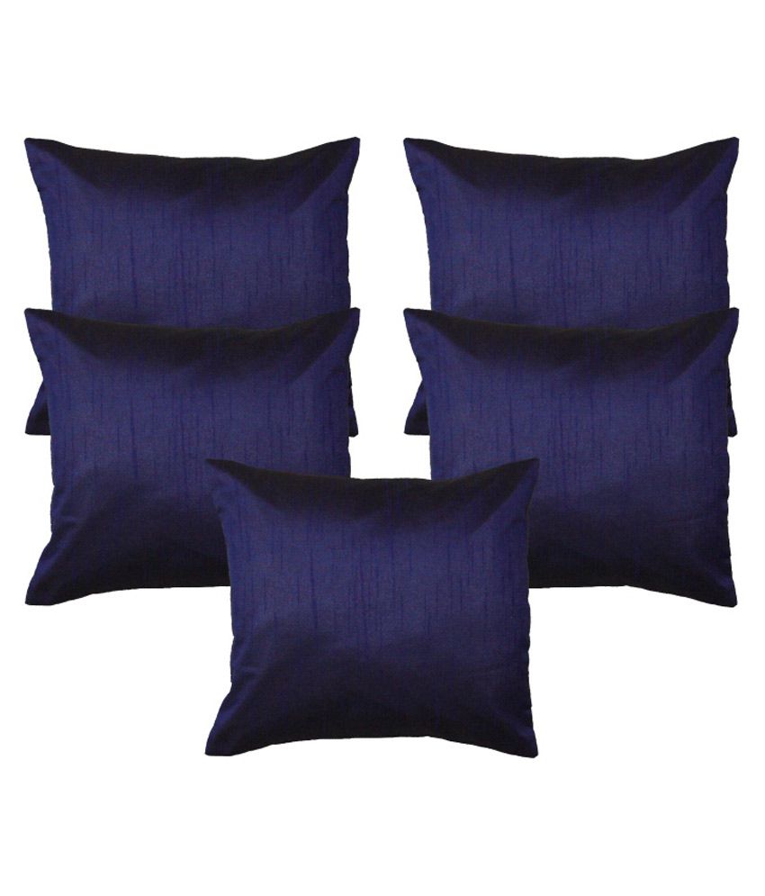     			Home Shine Blue Plain Cushion Cover Set Of 5