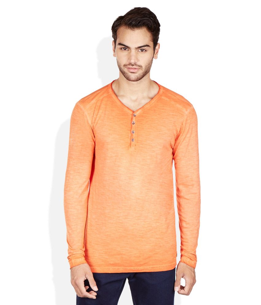 Breakbounce Orange Henley Neck T Shirt Buy Breakbounce Orange Henley