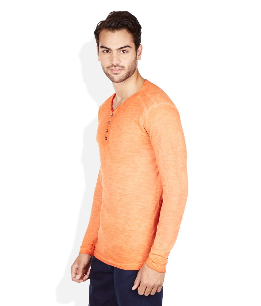 Breakbounce Orange Henley Neck T Shirt Buy Breakbounce Orange Henley