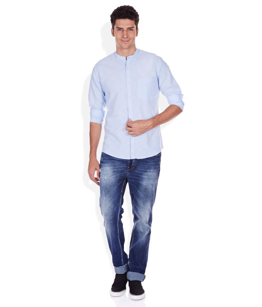 VOI JEANS Blue Solid Shirt - Buy VOI JEANS Blue Solid Shirt Online at ...