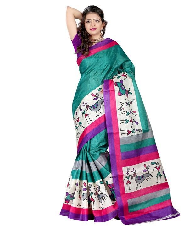 Heena Industries Multi Color Bhagalpuri Silk Saree Buy Heena Industries Multi Color Bhagalpuri 