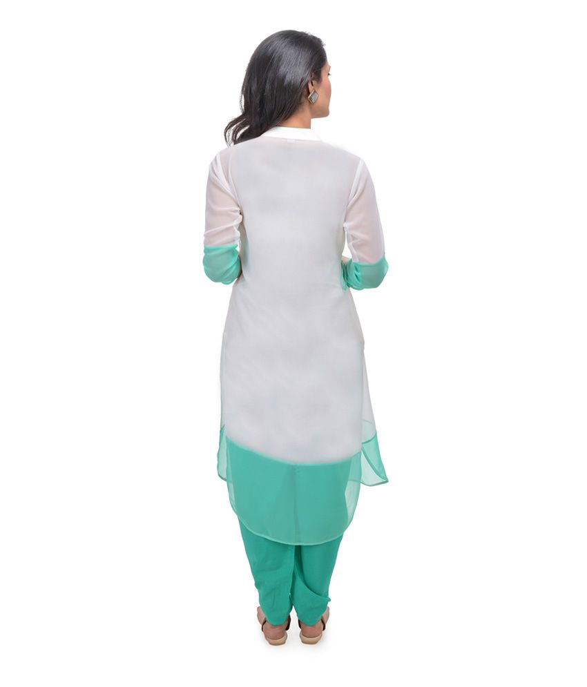Mabish By Sonal Jain White Poly Georgette Chinese Collar 34th Sleeves