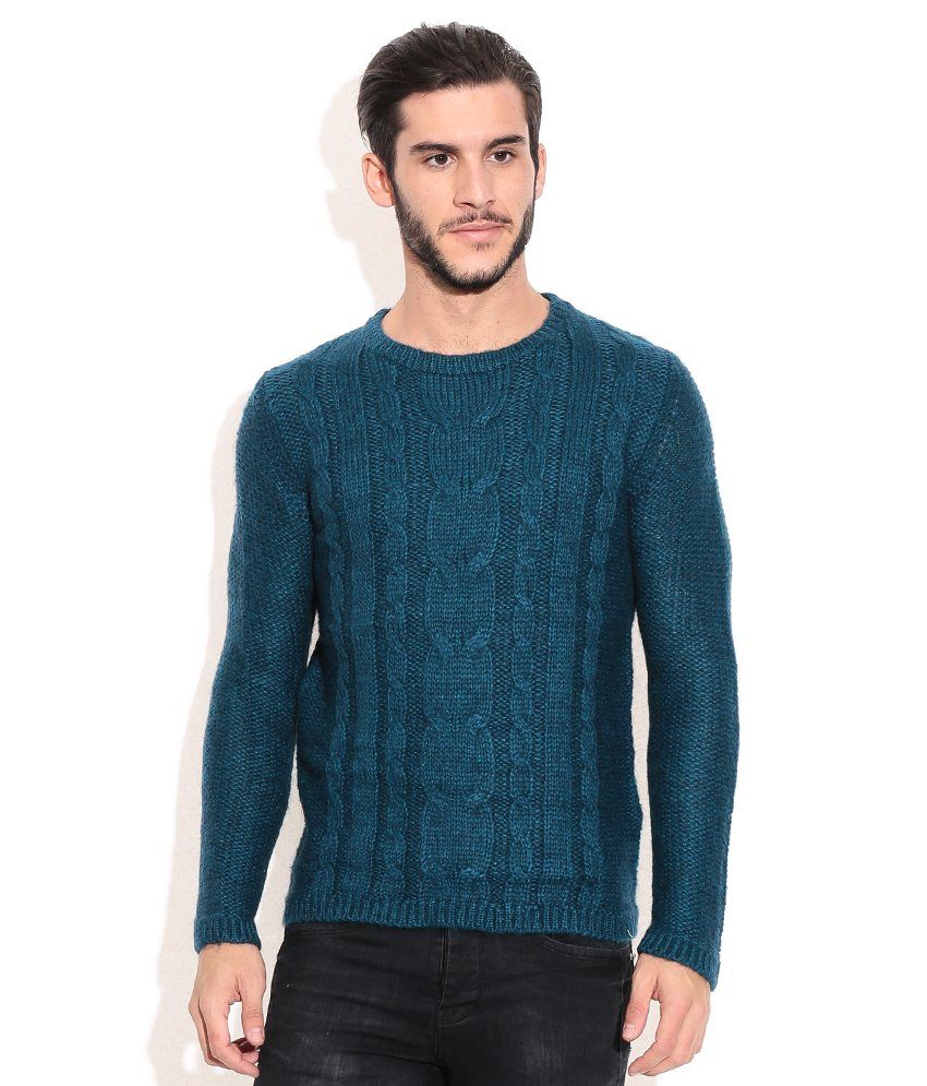Celio Blue Acrylic Round Neck Sweater - Buy Celio Blue Acrylic Round ...