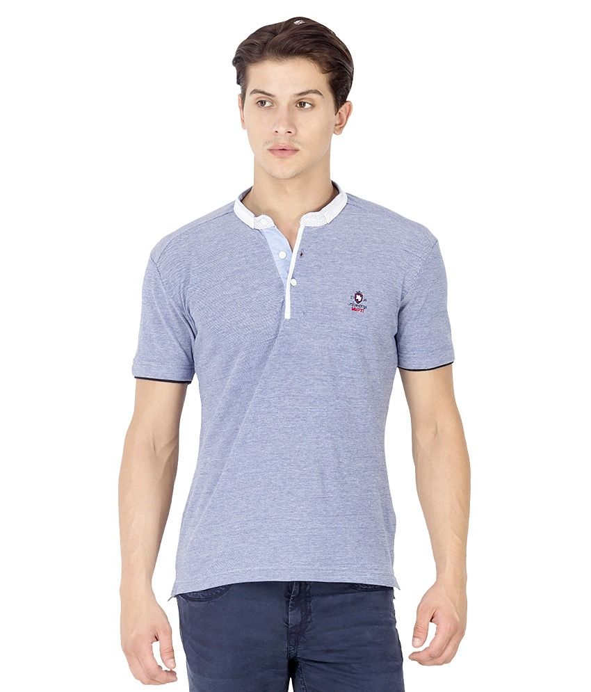 blue polo neck t shirt