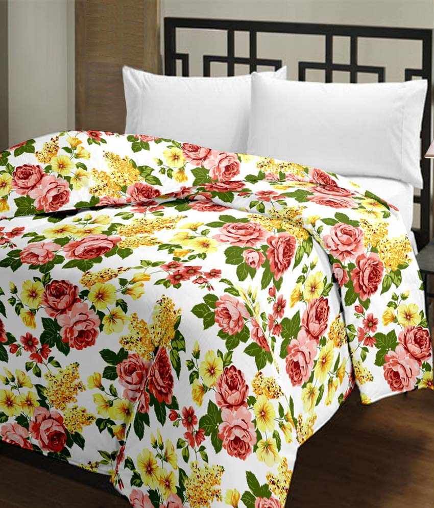 eCraftIndia Pink and Yellow Poly Cotton Blanket - Buy eCraftIndia Pink