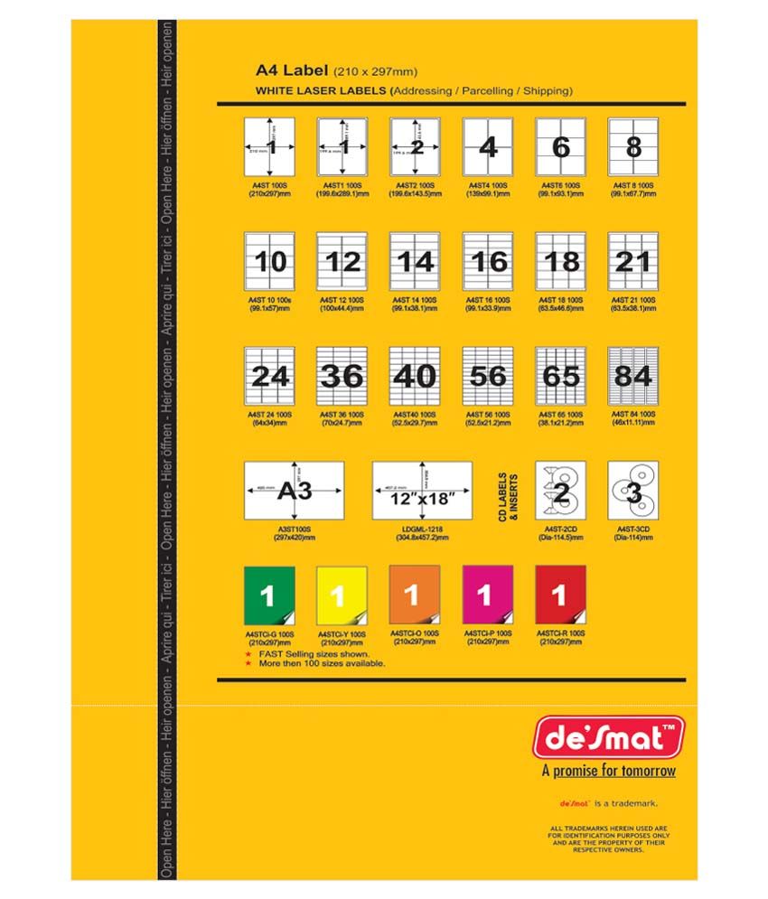 desmat a4st16 100s labels a4 size print labels buy online at best