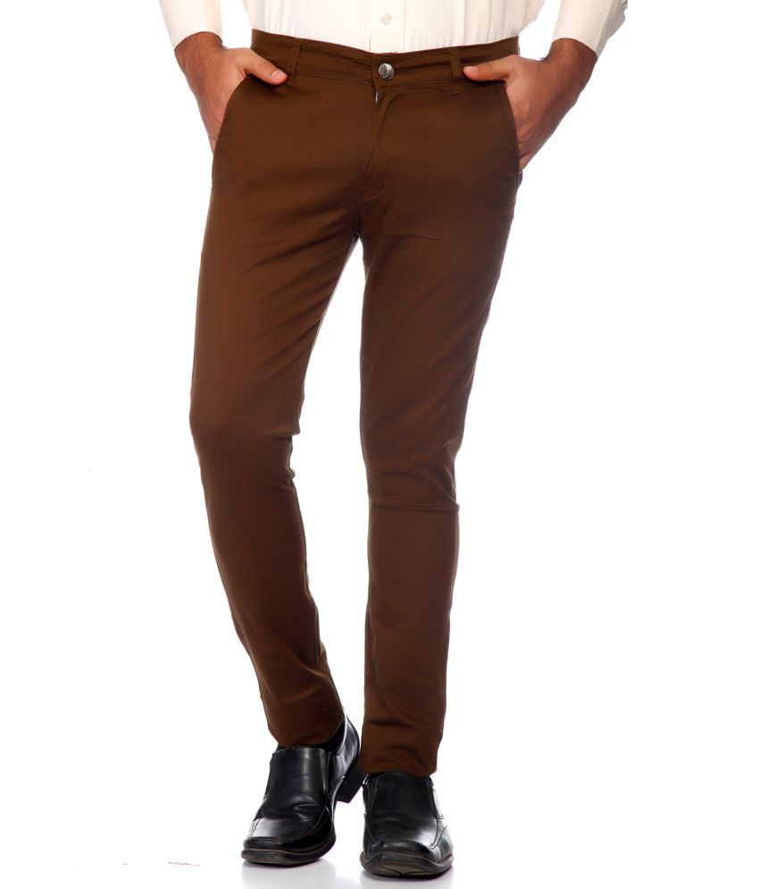 AVE Cotton Lycra Dark Brown Formal Trousers - Buy AVE Cotton Lycra Dark ...