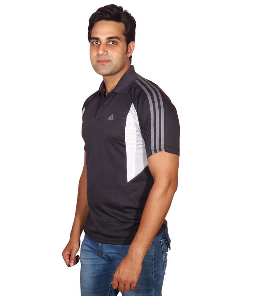 Adidas Black Polyester Polo T Shirt 