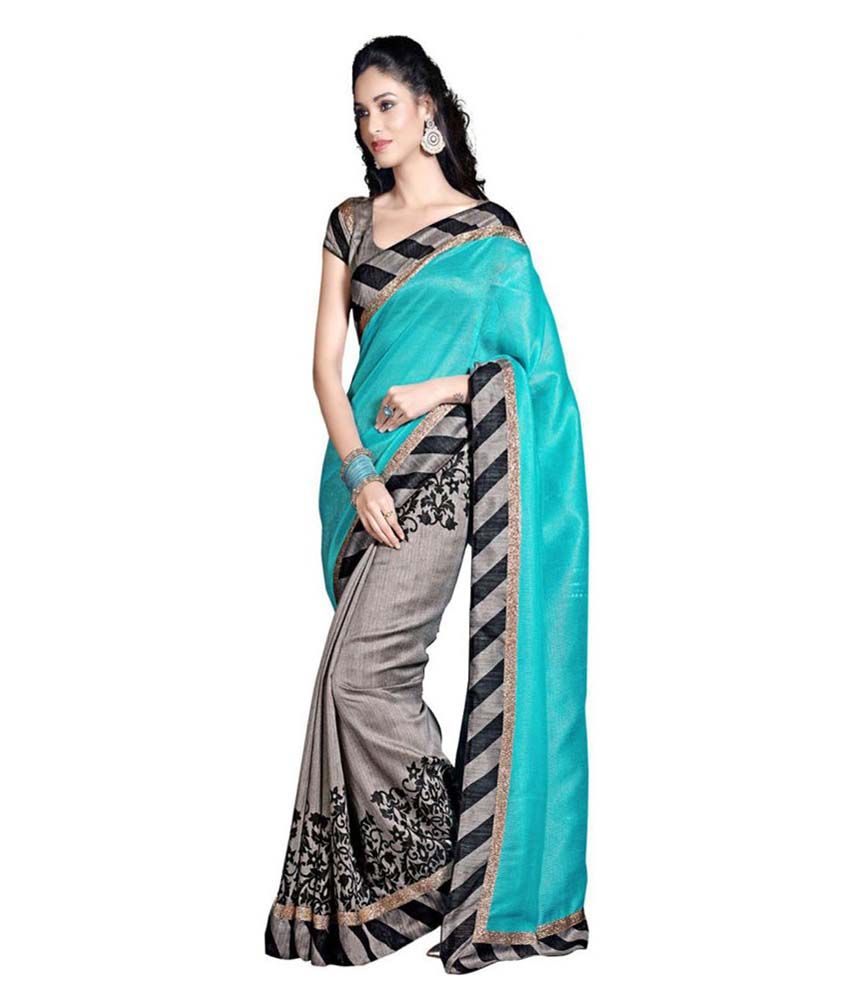     			JK Creation Blue and Grey Bhagalpuri Silk Saree