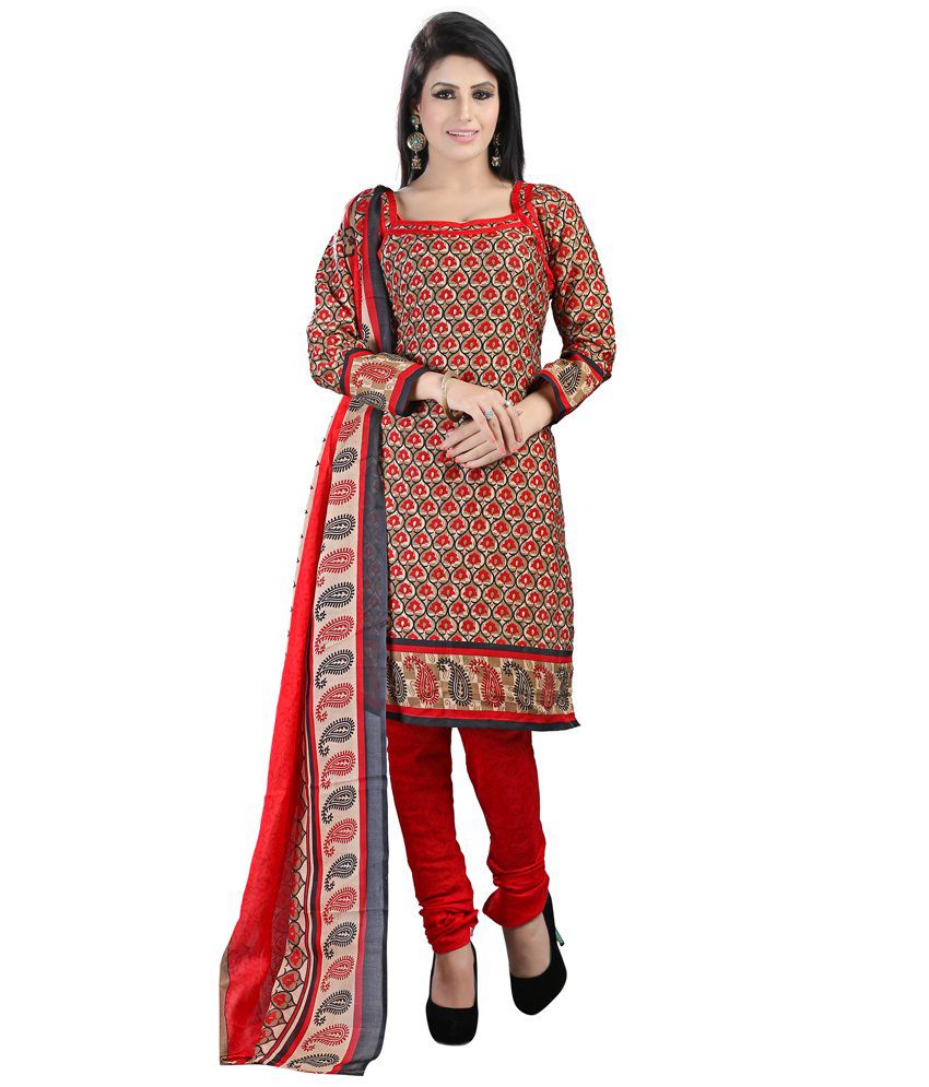 Rurda Fashion Printed Red Poly Cotton Unstitched Dress Material - Buy ...