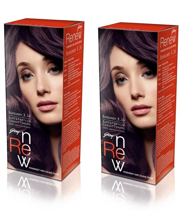 Godrej Renew Creme Hair Colour Burgundy (Pack of 2) (68g+50ml each