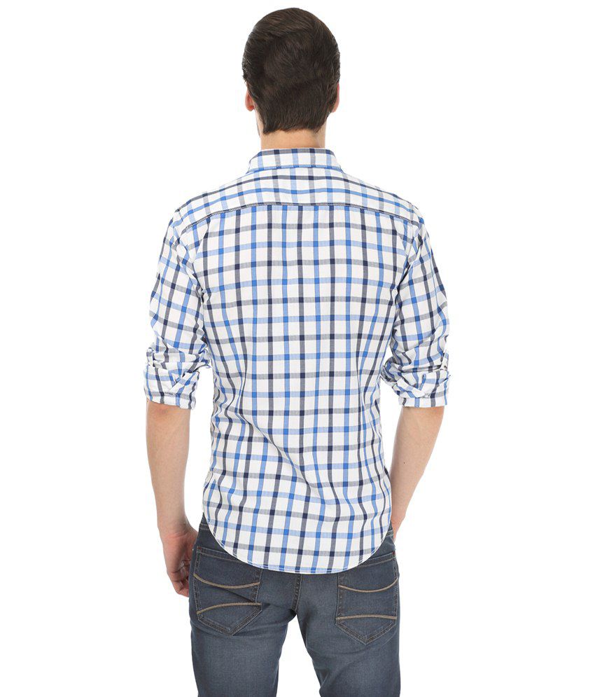 Basics Blue & White Checkered Slim Fit Casual Shirt for Men - Buy ...