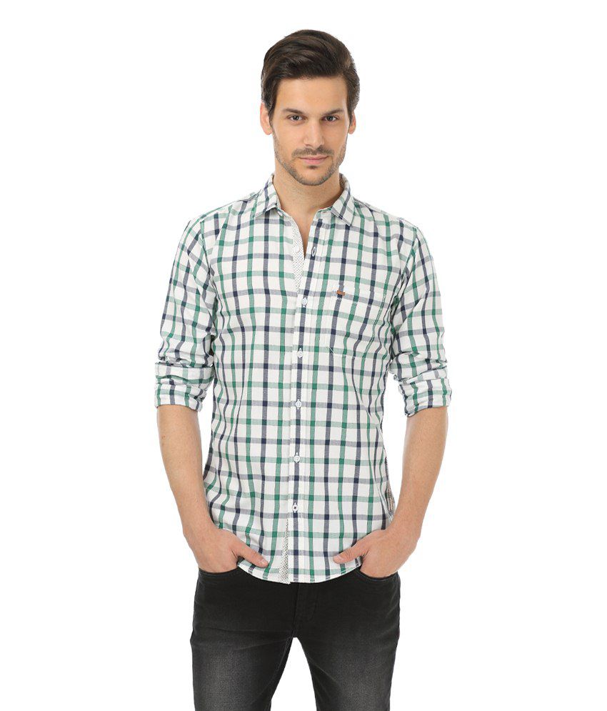 Basics Green & White Checkered Slim Fit Casual Shirt for Men - Buy ...