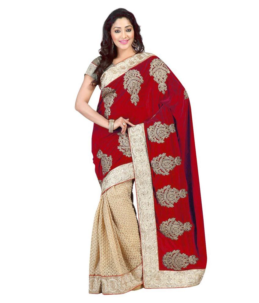 Gitansh Sarees Red Velvet Saree - Buy Gitansh Sarees Red Velvet Saree ...