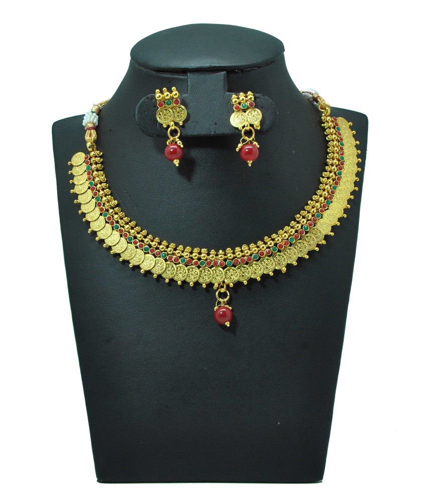 Kalyani Covering Golden Traditional Necklace Set - Buy Kalyani Covering ...