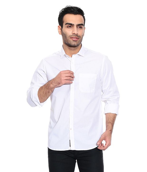Gaurav Enterprises White Cotton Blend Full Slevees Plain Casual Shirt ...