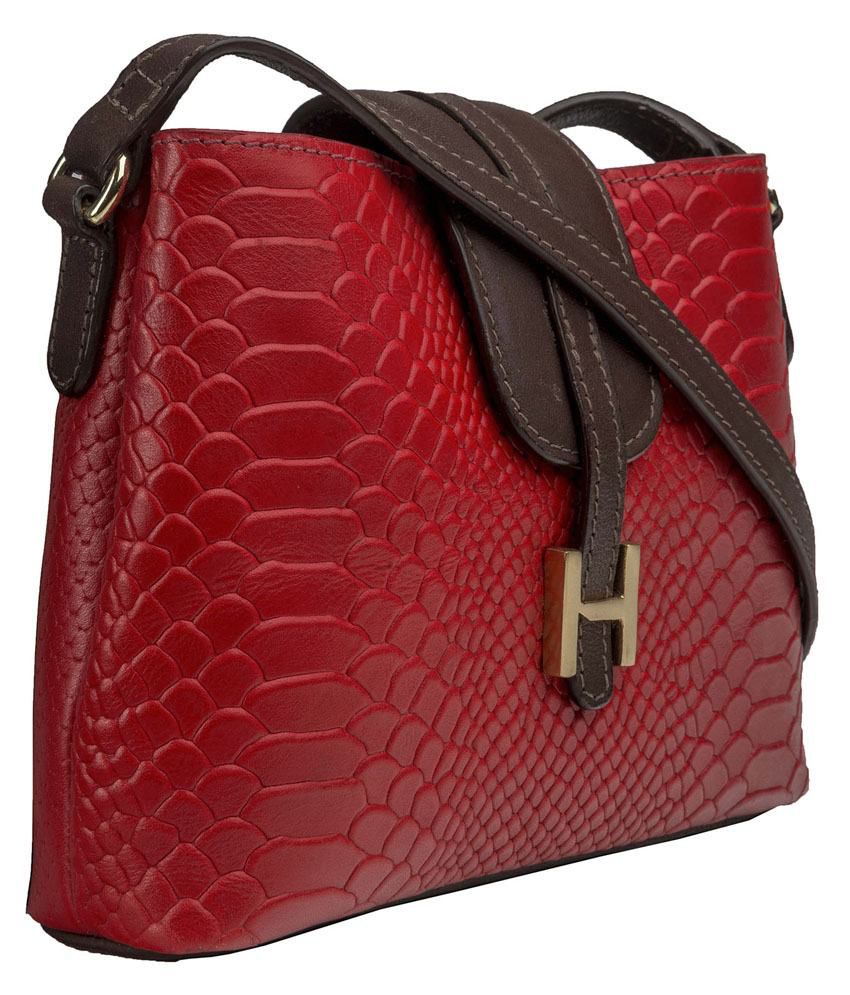 Hidesign SB SILVIA 03 Red & Brown Sling Bag - Buy Hidesign SB SILVIA 03 Red & Brown Sling Bag 
